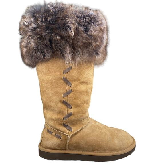 UGG Women's Rosana Chestnut Suede Fur Cuffed Wionter Boot Size US 8 - Picture 1 of 9